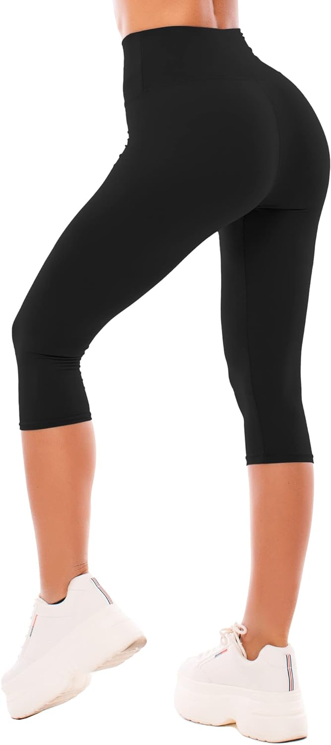SINOPHANT 3/4 Leggins Capri Vita Alta Donna, Estivi Leggings Donna Fitness Corti Pantaloncini Yoga Coprenti Pinocchietto Opaco Elastici Morbido per Sportivi o Casual