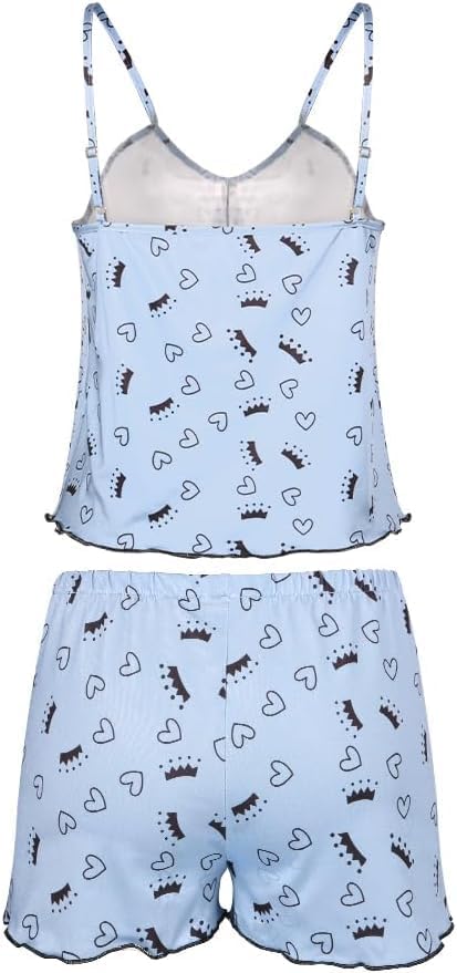 VicSec Set Pigiama da Donna a 2 Pezzi Estivo Stampato con Canotta Senza Maniche e Pantaloncini Pigiama da Donna con Scollo a V, Abbigliamento Casual da Casa Spalline Bottoni Completo con Stampa, S-XL