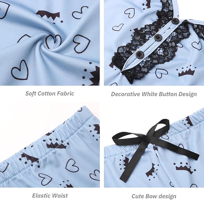 VicSec Set Pigiama da Donna a 2 Pezzi Estivo Stampato con Canotta Senza Maniche e Pantaloncini Pigiama da Donna con Scollo a V, Abbigliamento Casual da Casa Spalline Bottoni Completo con Stampa, S-XL