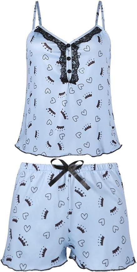 VicSec Set Pigiama da Donna a 2 Pezzi Estivo Stampato con Canotta Senza Maniche e Pantaloncini Pigiama da Donna con Scollo a V, Abbigliamento Casual da Casa Spalline Bottoni Completo con Stampa, S-XL
