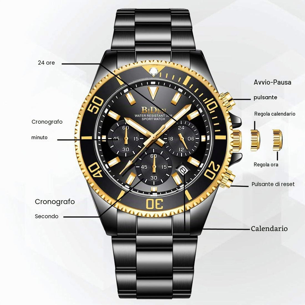 BIDEN Orologio Uomo Orologio Militare Acciaio Cronografo Impermeabile Luminosi Design Orologi Quadrante Grande da Polso Elegante Sportivo Analogici Data…