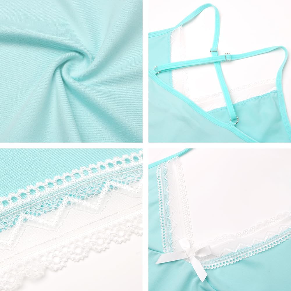 VicSec Set Pigiama Estivo da Donna Abbigliamento Casual da Notte 2 Pezzi Pigiama in Pizzo Canotta Morbida Canotta con Scollo a V Profondo Pigiama, Pigiama Corto e Ampio Stile Babydoll con Spalline