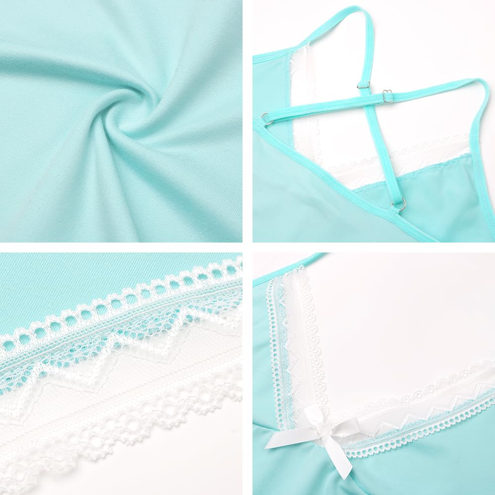 VicSec Set Pigiama Estivo da Donna Abbigliamento Casual da Notte 2 Pezzi Pigiama in Pizzo Canotta Morbida Canotta con Scollo a V Profondo Pigiama, Pigiama Corto e Ampio Stile Babydoll con Spalline