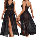 Lingerie Donna Sexy Babydoll in Pizzo e Tulle Trasparente con Scollo a V Corsetto con Spacco Laterale Camicia da Notte Maxi Seducente