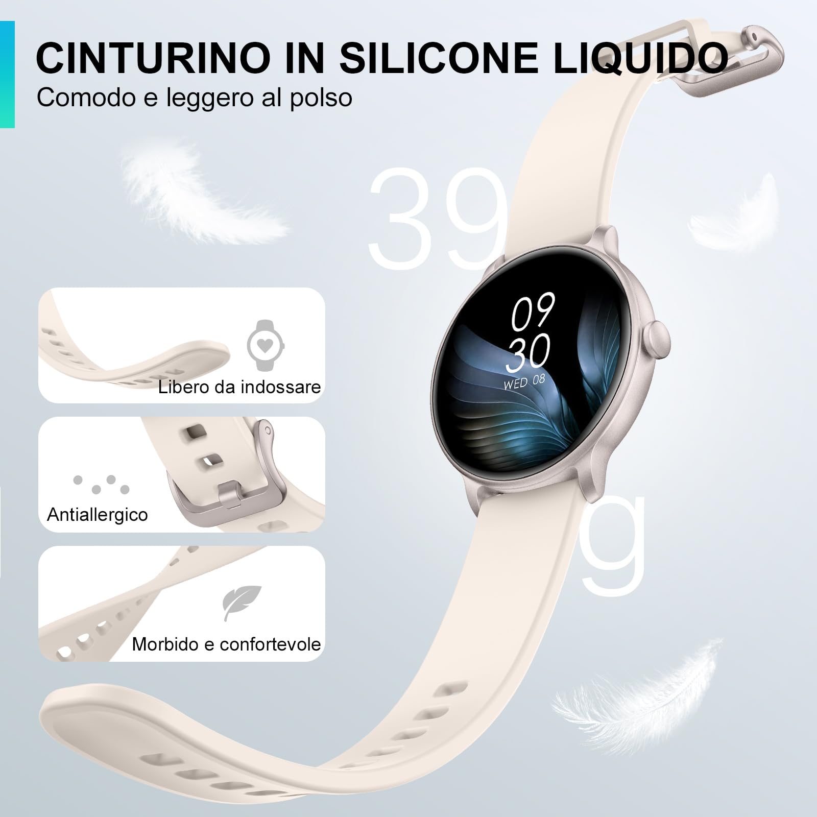 AcclaFit Smartwatch Uomo Donna con Chiamate Bluetooth, Orologio Fitness Rotondo da 1,38" con 147+ Modalità Sportive, Cardiofrequenzimetro, Sonno, IP68 Impermeabile, Compatibile con Android iOS