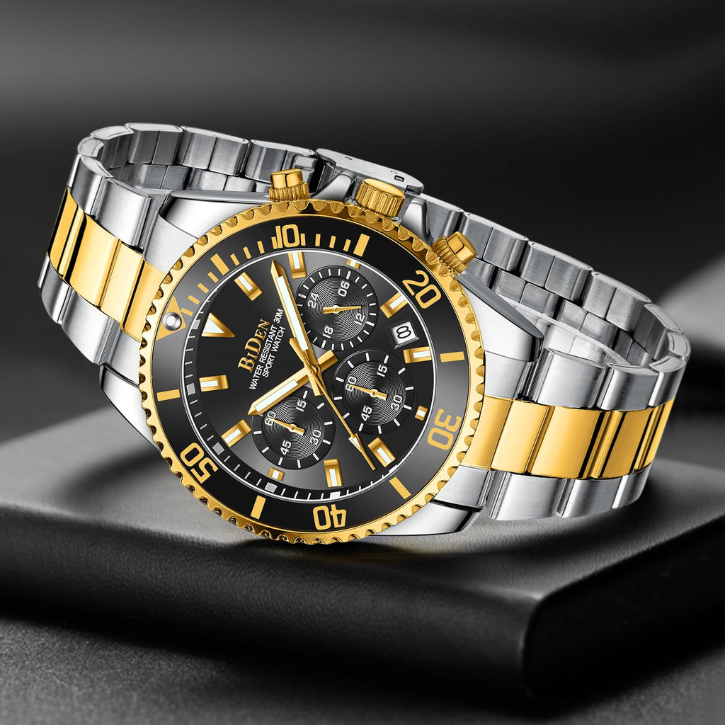 BIDEN Orologio Uomo Orologio Militare Acciaio Cronografo Impermeabile Luminosi Design Orologi Quadrante Grande da Polso Elegante Sportivo Analogici Data…