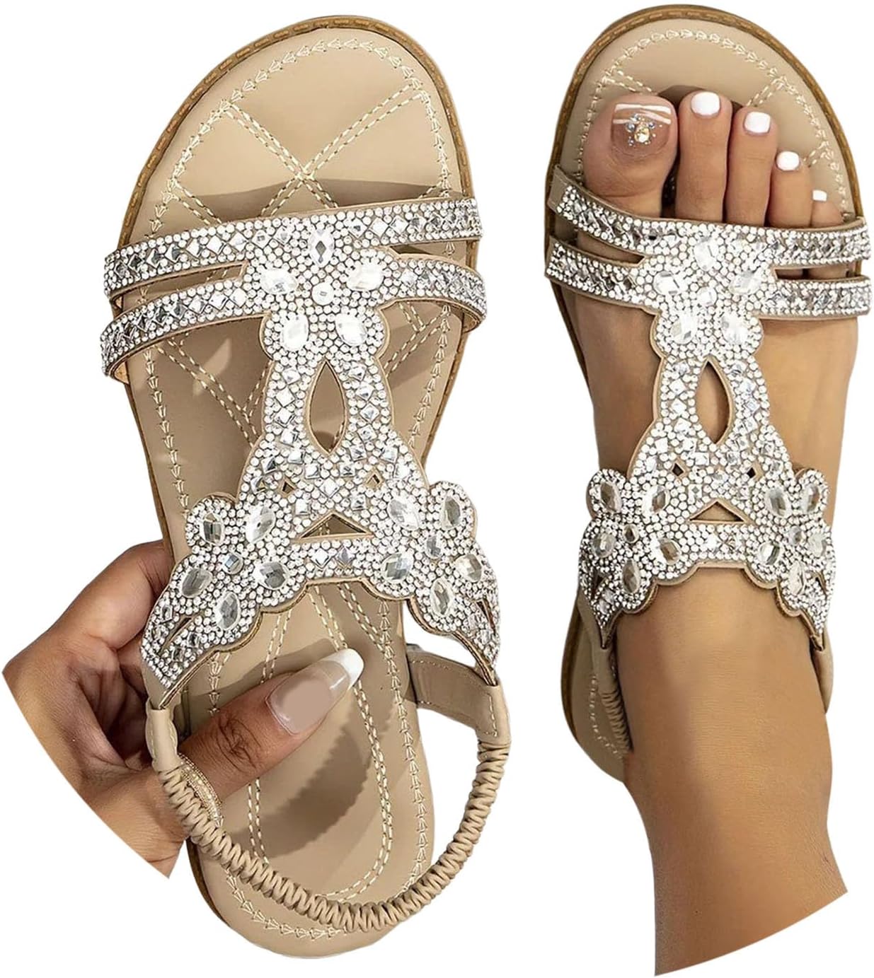 Generico Sandali Donna Estive,Sandali Donna Estive Eleganti,Sandalo Gioiello,Sandalo Da Con Strass,Infradito Con Strass,Infradito Gioiello,sandali Bohémien, Casual Open Toe sandali,sandals argento 39