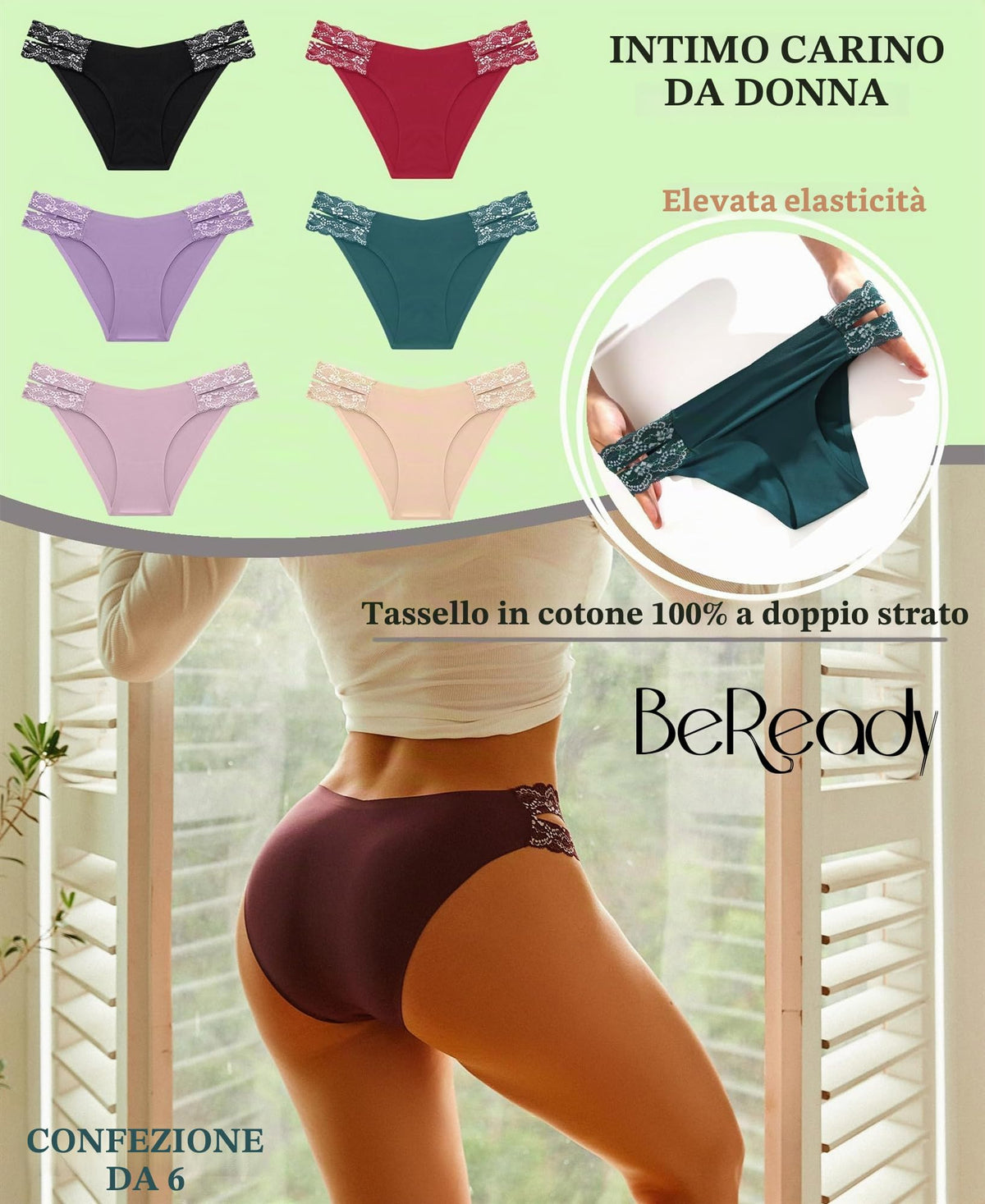 BeReady Mutande Donna Brasiliana Slip Donna Senza Cuciture Pizzo Culotte Donna Senza Cuciture Confortevole Invisibile Intimo Donna