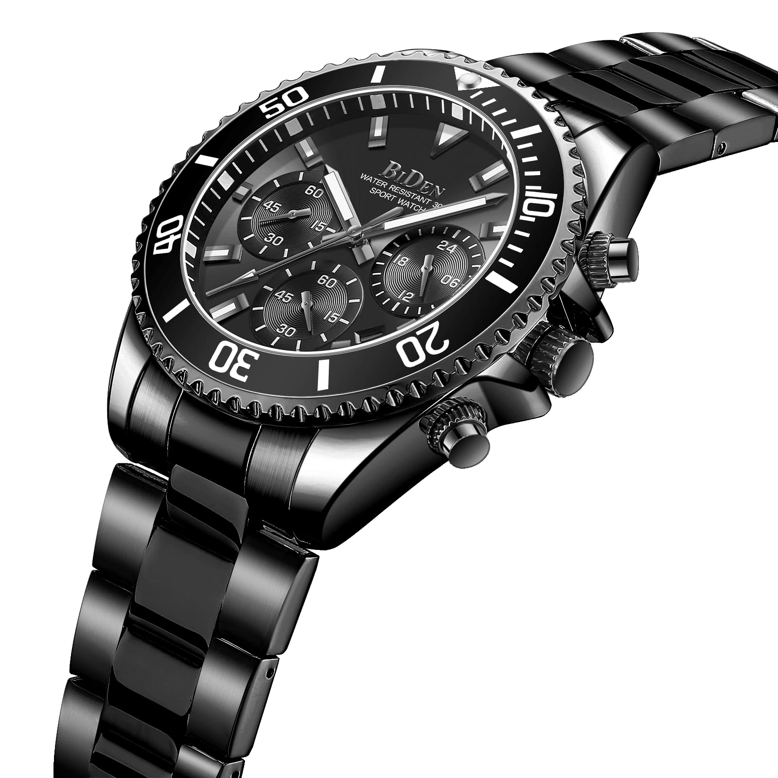 BIDEN Orologio Uomo Orologio Militare Acciaio Cronografo Impermeabile Luminosi Design Orologi Quadrante Grande da Polso Elegante Sportivo Analogici Data…