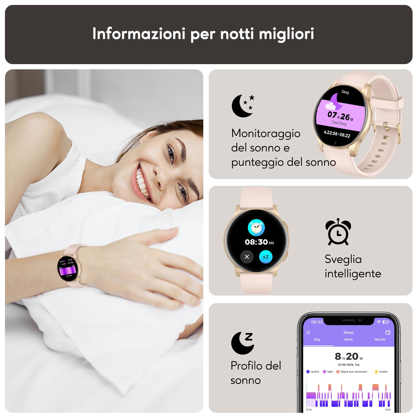AcclaFit Smartwatch Uomo Donna con Chiamate Bluetooth, Orologio Fitness Rotondo da 1,38" con 147+ Modalità Sportive, Cardiofrequenzimetro, Sonno, IP68 Impermeabile, Compatibile con Android iOS