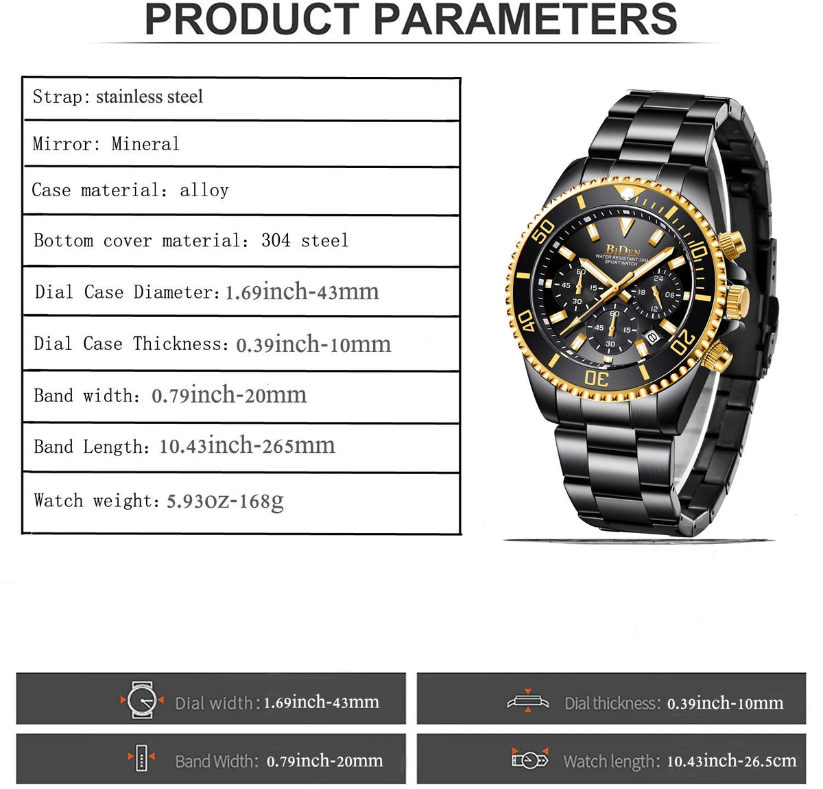 BIDEN Orologio Uomo Orologio Militare Acciaio Cronografo Impermeabile Luminosi Design Orologi Quadrante Grande da Polso Elegante Sportivo Analogici Data…
