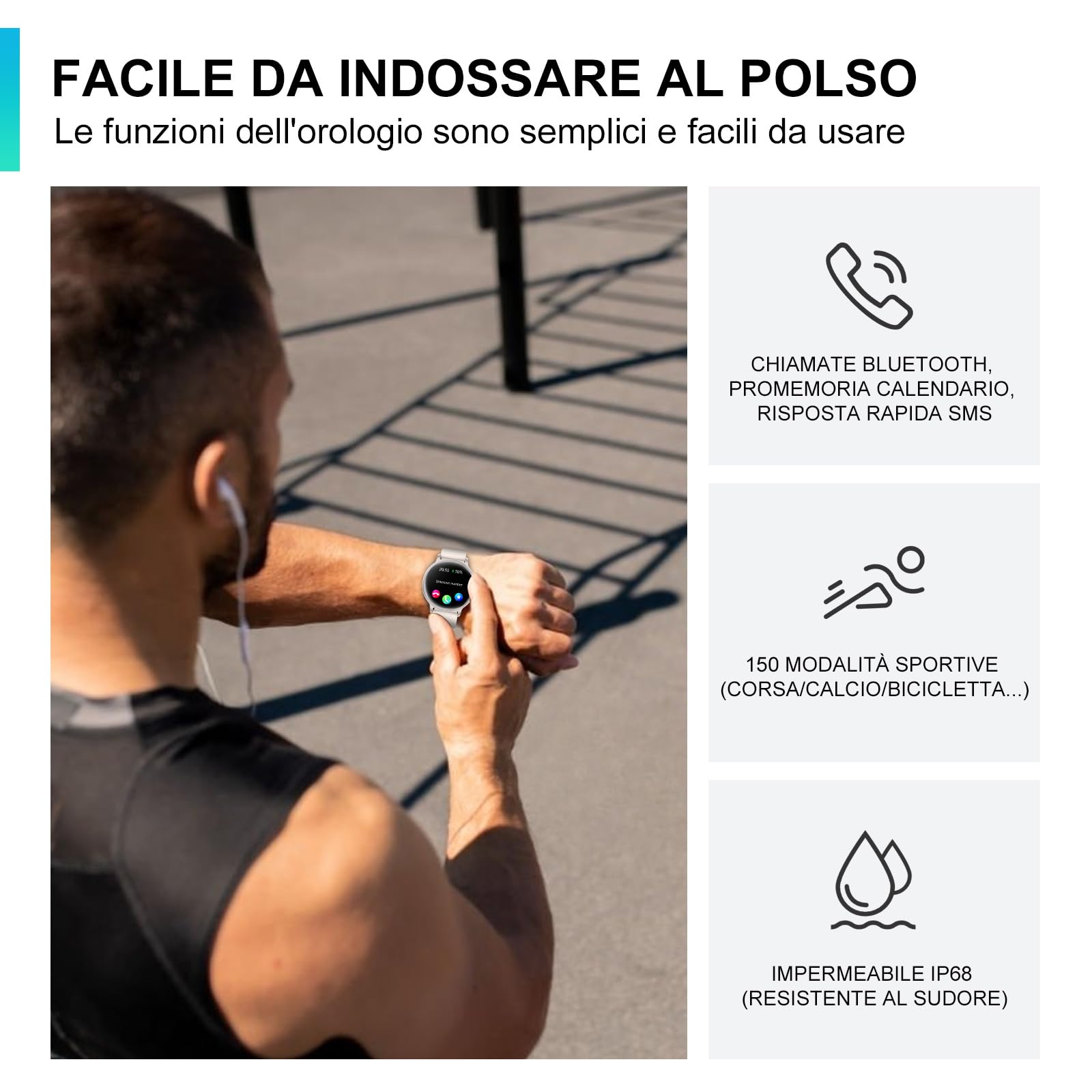 AcclaFit Smartwatch Uomo Donna con Chiamate Bluetooth, Orologio Fitness Rotondo da 1,38" con 147+ Modalità Sportive, Cardiofrequenzimetro, Sonno, IP68 Impermeabile, Compatibile con Android iOS