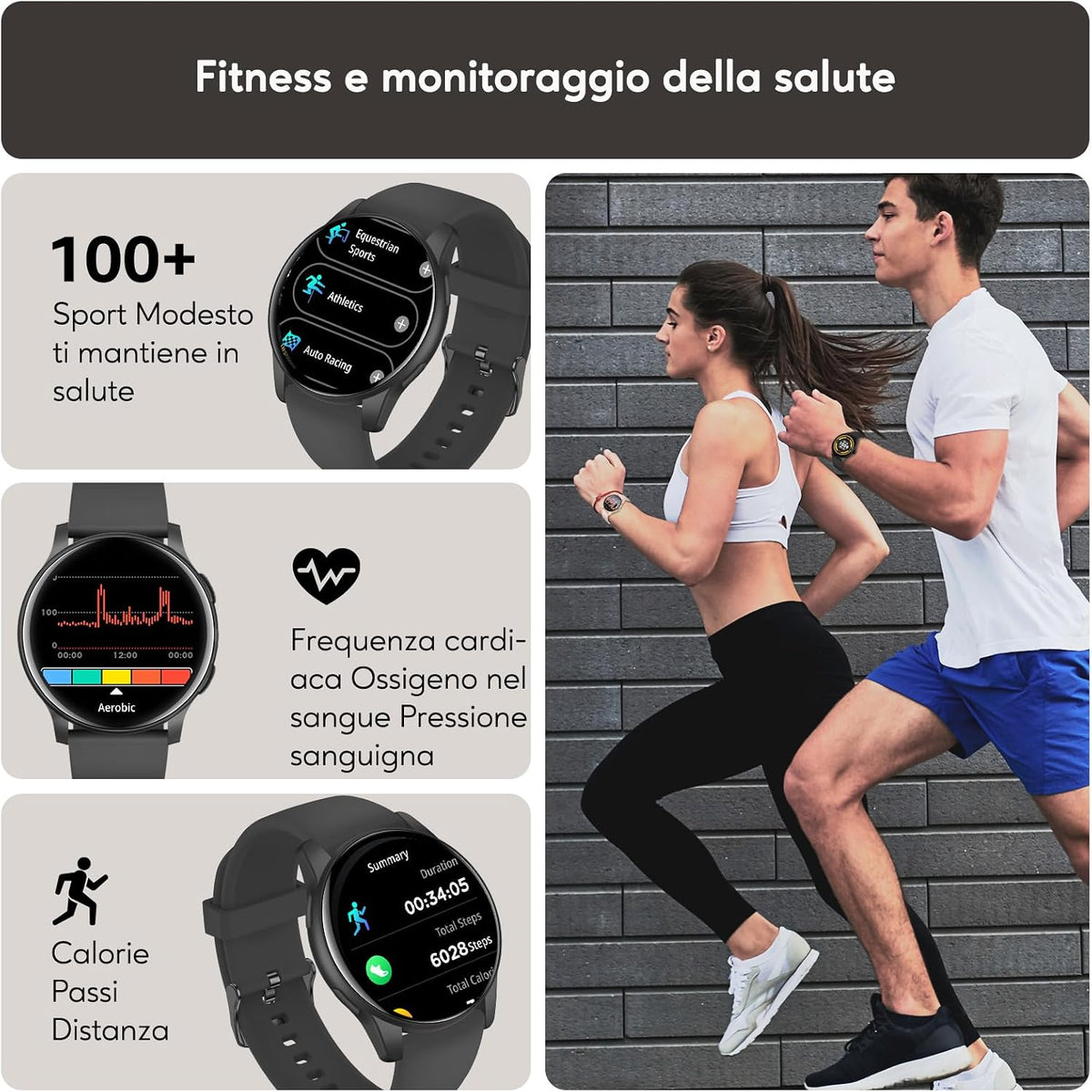 AcclaFit Smartwatch Uomo Donna con Chiamate Bluetooth, Orologio Fitness Rotondo da 1,38" con 147+ Modalità Sportive, Cardiofrequenzimetro, Sonno, IP68 Impermeabile, Compatibile con Android iOS