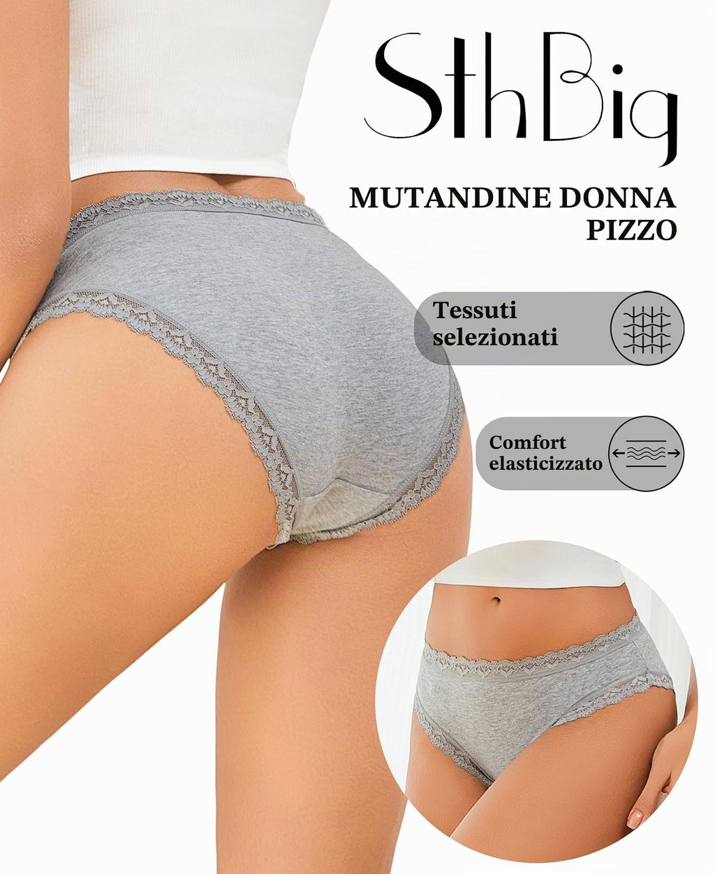 Sth Big Mutande Donna Cotone con Pizzo Elegante Slip Intimo Femminile Morbido e Traspirante Mutandine Donna Moda