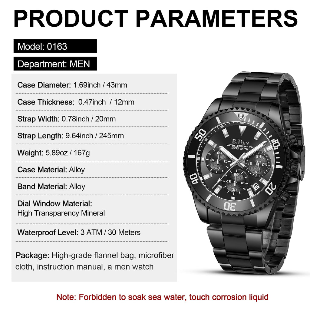 BIDEN Orologio Uomo Orologio Militare Acciaio Cronografo Impermeabile Luminosi Design Orologi Quadrante Grande da Polso Elegante Sportivo Analogici Data…