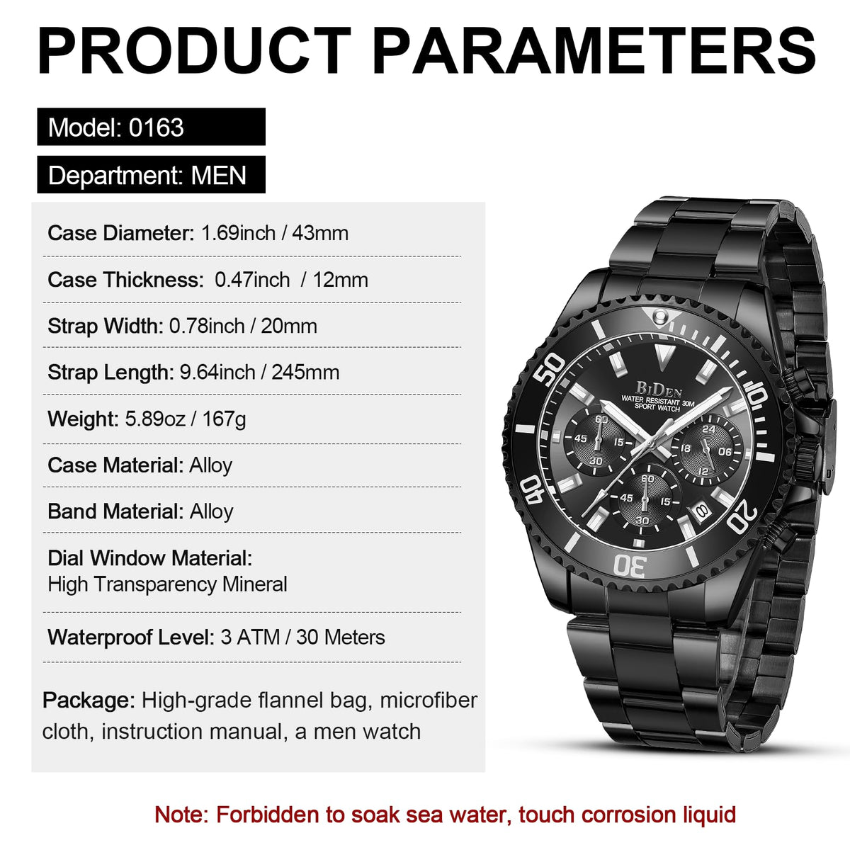 BIDEN Orologio Uomo Orologio Militare Acciaio Cronografo Impermeabile Luminosi Design Orologi Quadrante Grande da Polso Elegante Sportivo Analogici Data…