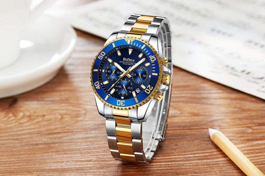 BIDEN Orologio Uomo Orologio Militare Acciaio Cronografo Impermeabile Luminosi Design Orologi Quadrante Grande da Polso Elegante Sportivo Analogici Data…
