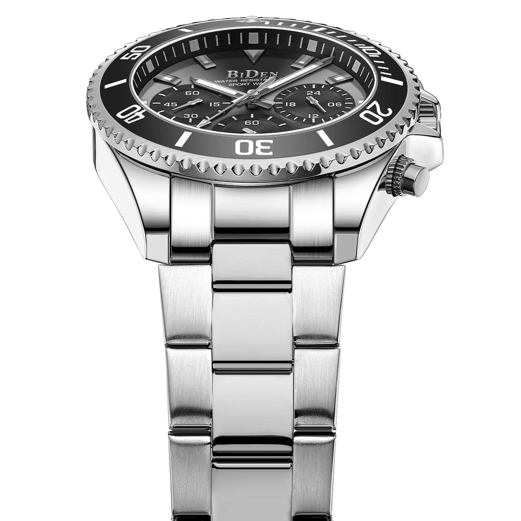 BIDEN Orologio Uomo Orologio Militare Acciaio Cronografo Impermeabile Luminosi Design Orologi Quadrante Grande da Polso Elegante Sportivo Analogici Data…