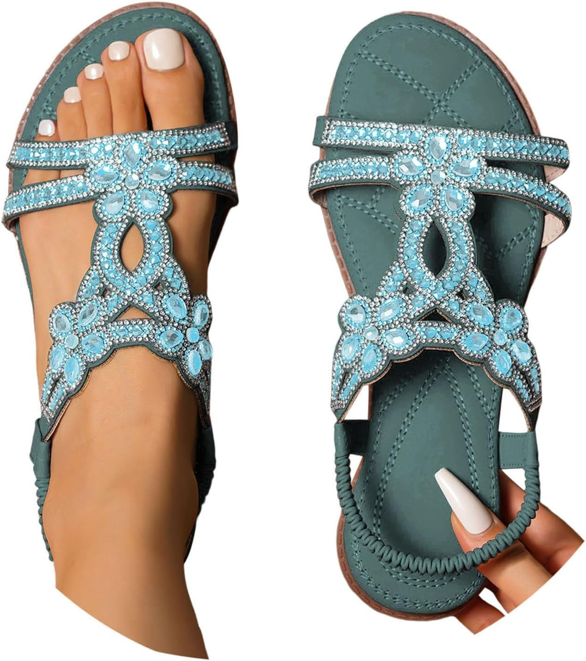 Generico Sandali Donna Estive,Sandali Donna Estive Eleganti,Sandalo Gioiello,Sandalo Da Con Strass,Infradito Con Strass,Infradito Gioiello,sandali Bohémien, Casual Open Toe sandali,sandals argento 39