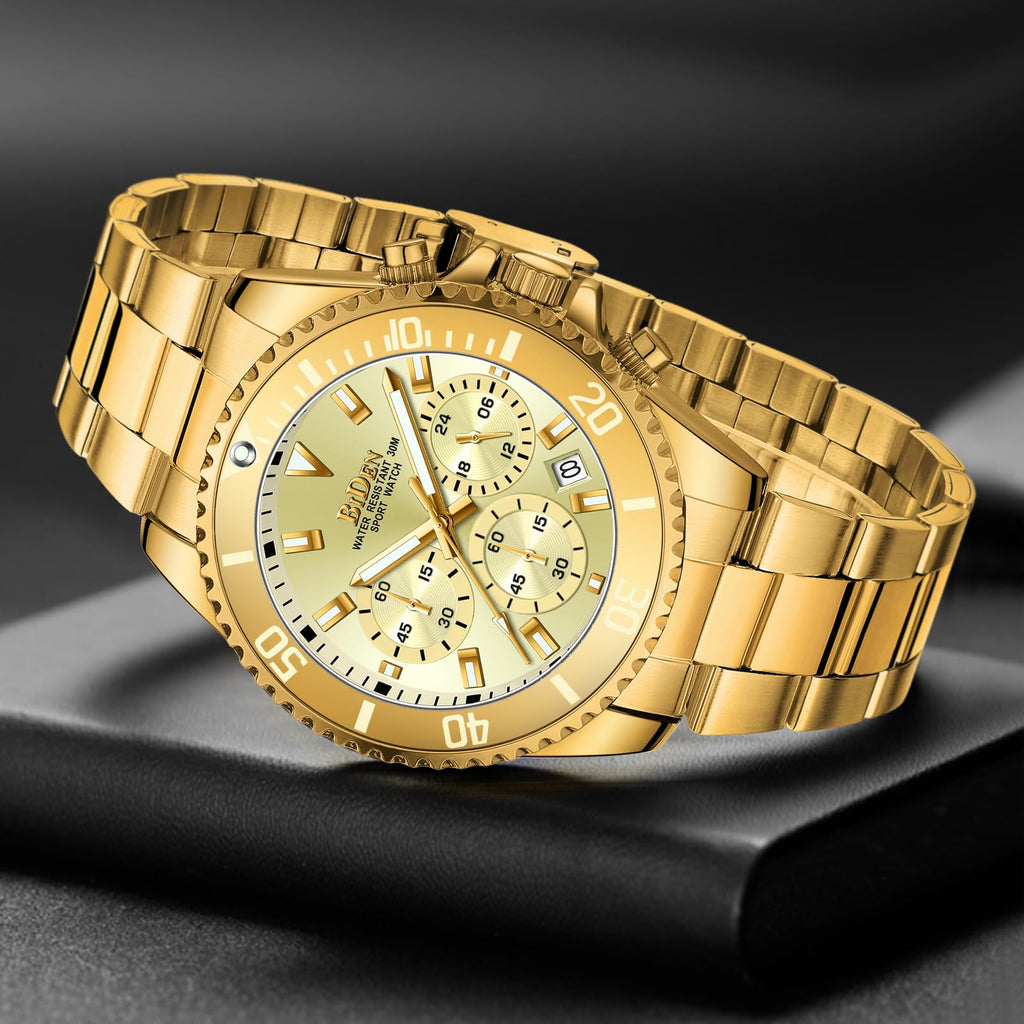 BIDEN Orologio Uomo Orologio Militare Acciaio Cronografo Impermeabile Luminosi Design Orologi Quadrante Grande da Polso Elegante Sportivo Analogici Data…