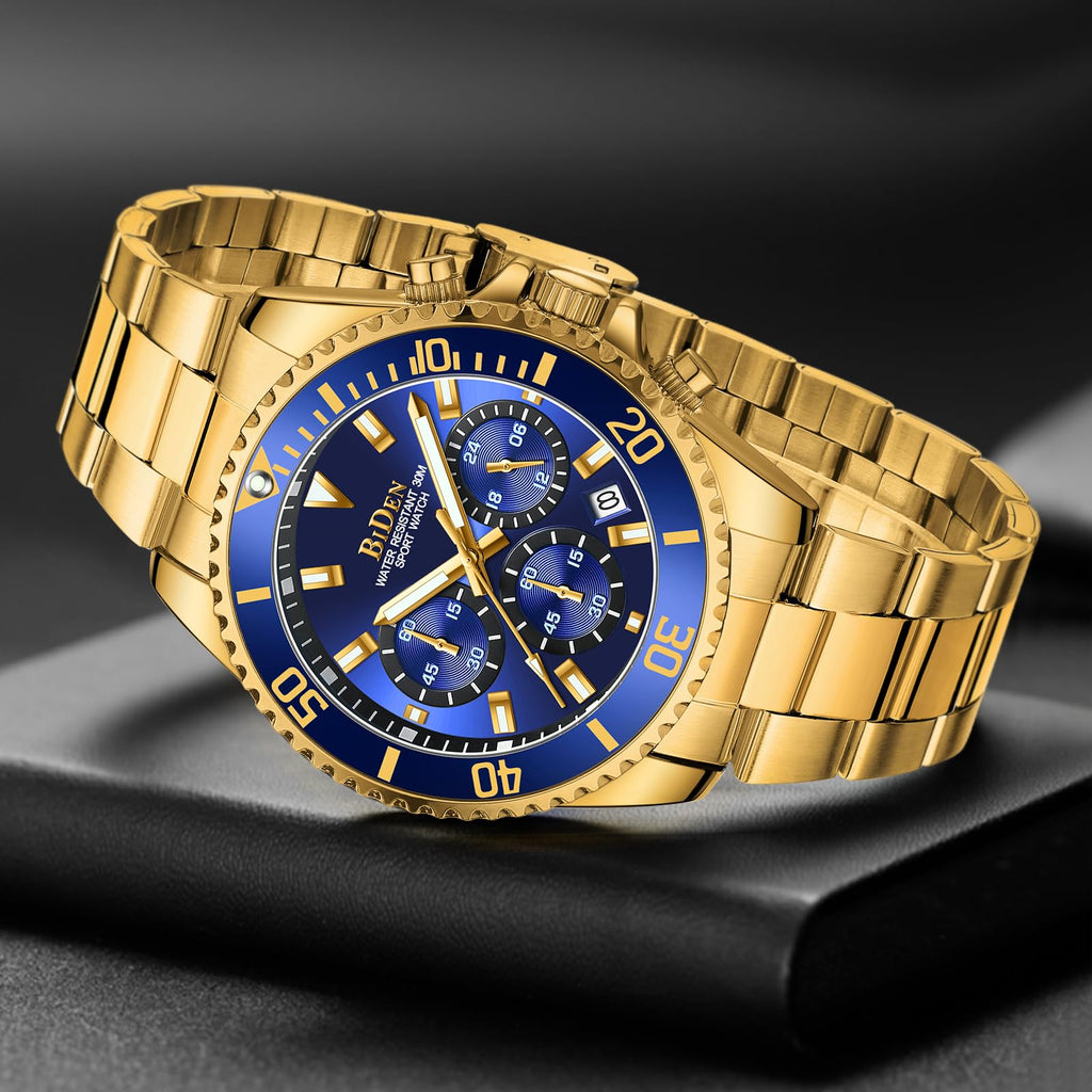 BIDEN Orologio Uomo Orologio Militare Acciaio Cronografo Impermeabile Luminosi Design Orologi Quadrante Grande da Polso Elegante Sportivo Analogici Data…