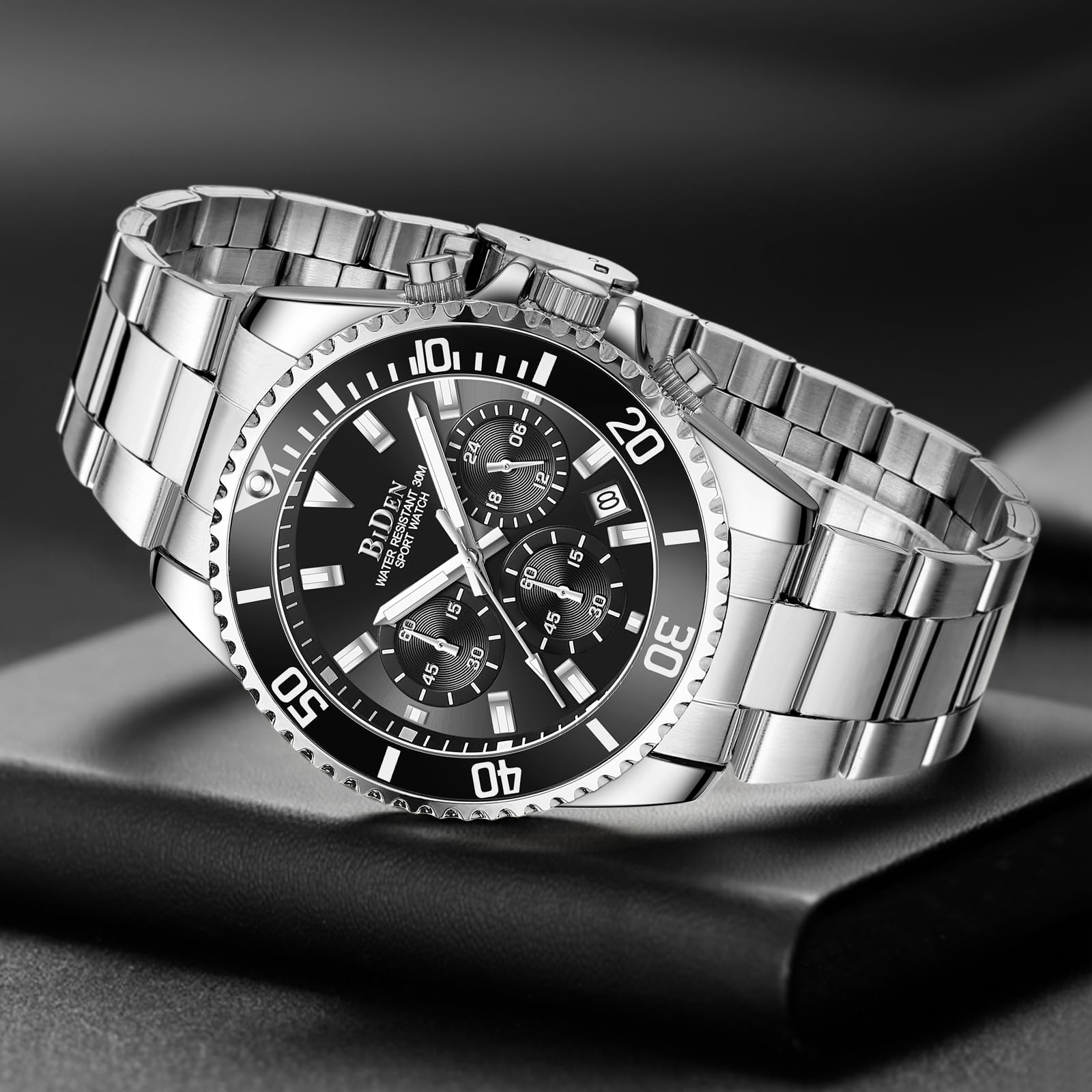 BIDEN Orologio Uomo Orologio Militare Acciaio Cronografo Impermeabile Luminosi Design Orologi Quadrante Grande da Polso Elegante Sportivo Analogici Data…
