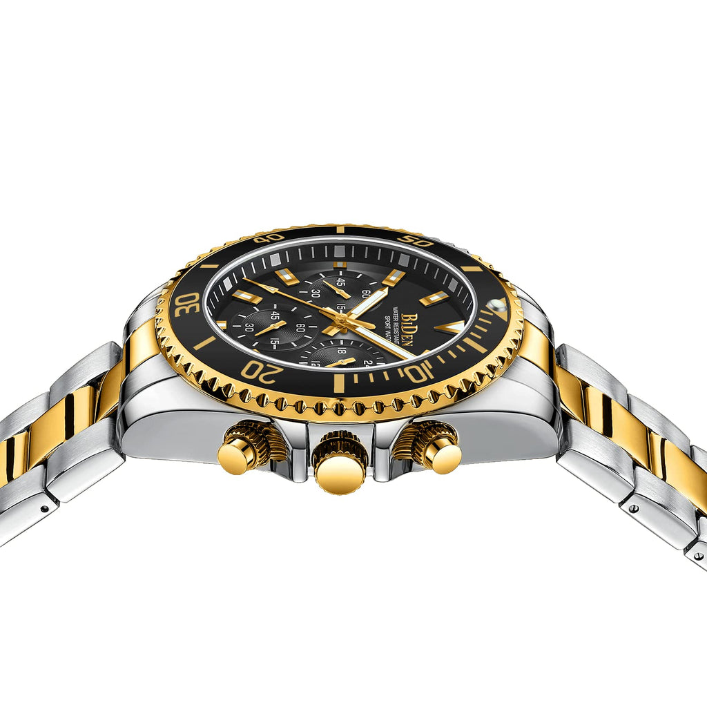 BIDEN Orologio Uomo Orologio Militare Acciaio Cronografo Impermeabile Luminosi Design Orologi Quadrante Grande da Polso Elegante Sportivo Analogici Data…