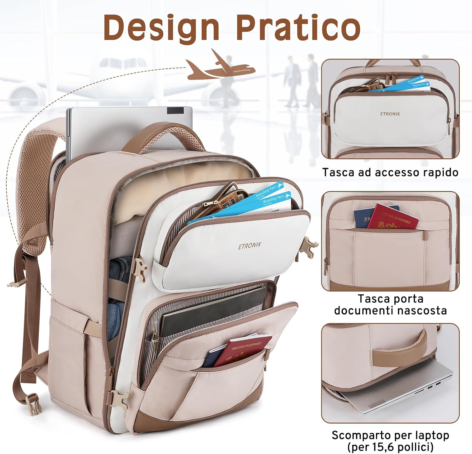 ETRONIK Zaino Ryanair 40x30x20 Impermeabile 24L Bagaglio A Mano Aereo Zaino