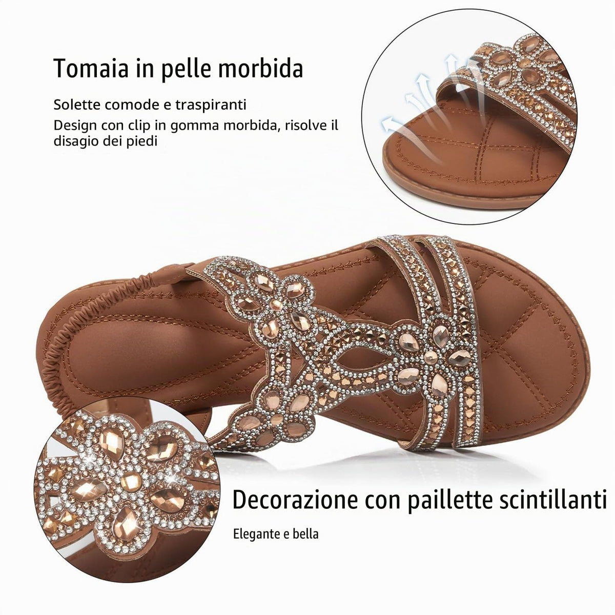 Sandali Donna Estive Eleganti Sandali Gioiello Comode Bassi Sandalo con Strass Bohemia Flip Flops Mare Ciabatte Open Toe Tacco Basso Gladiatore Sandalo Aperte 2025