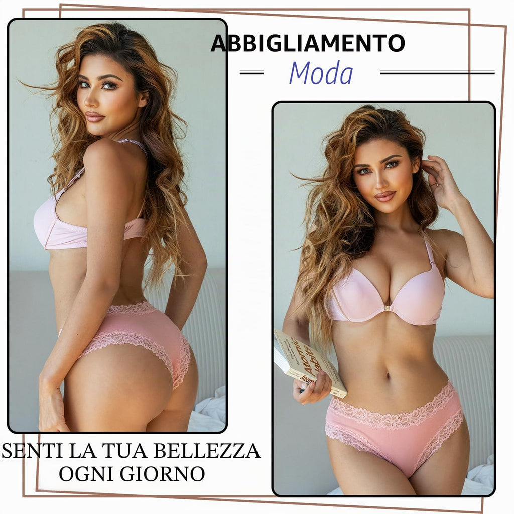 ALL OF SHE Mutande Brasiliana Donna Cotone Slip Pizzo Set Mutandine a Vita Bassa Intimo Seducente Culotte Underwear Pacco da 5