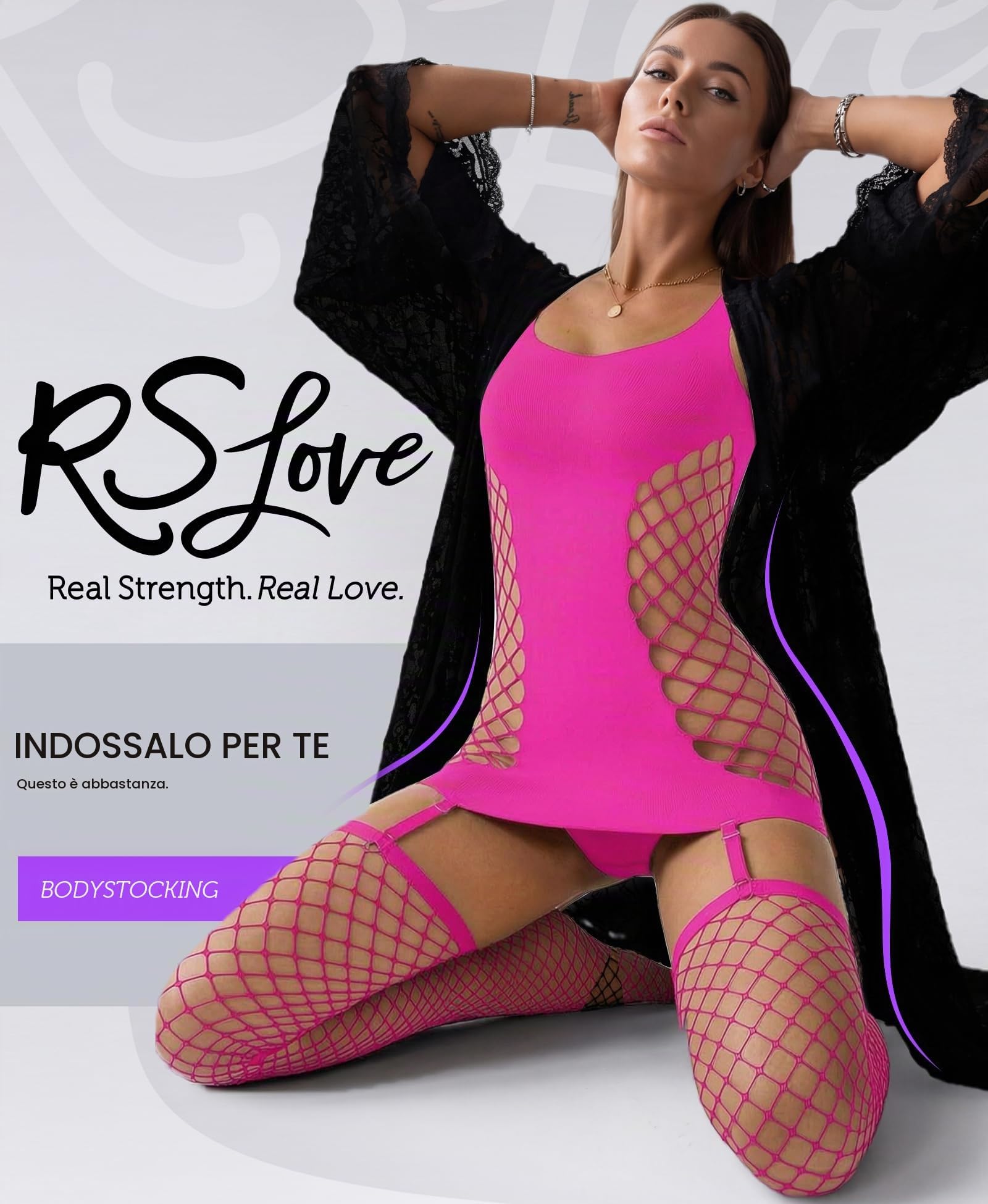 RSLOVE Intimo Donna Lingerie Babydoll Sexy Bodystocking a Rete Camicia da Notte