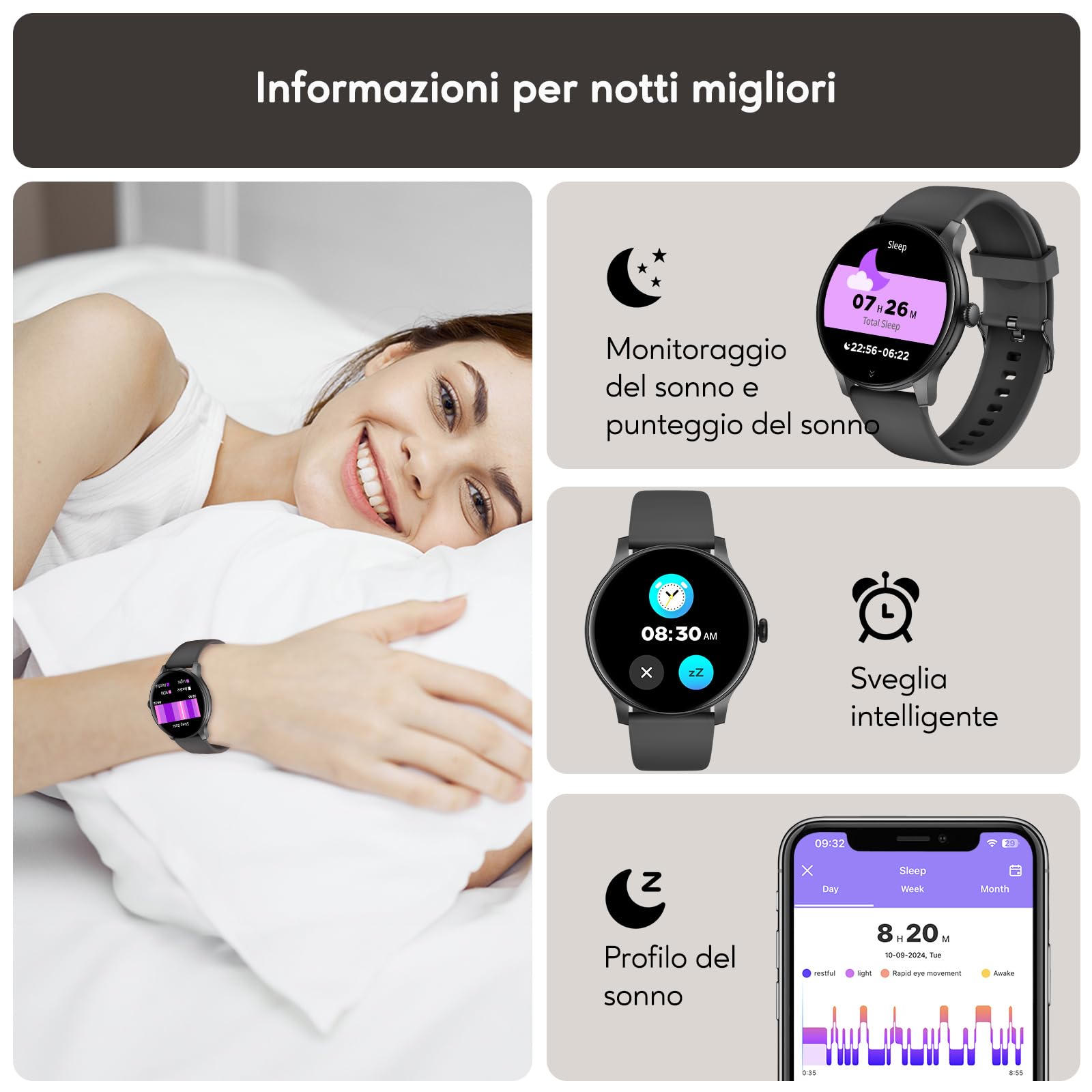 AcclaFit Smartwatch Uomo Donna con Chiamate Bluetooth, Orologio Fitness Rotondo da 1,38" con 147+ Modalità Sportive, Cardiofrequenzimetro, Sonno, IP68 Impermeabile, Compatibile con Android iOS