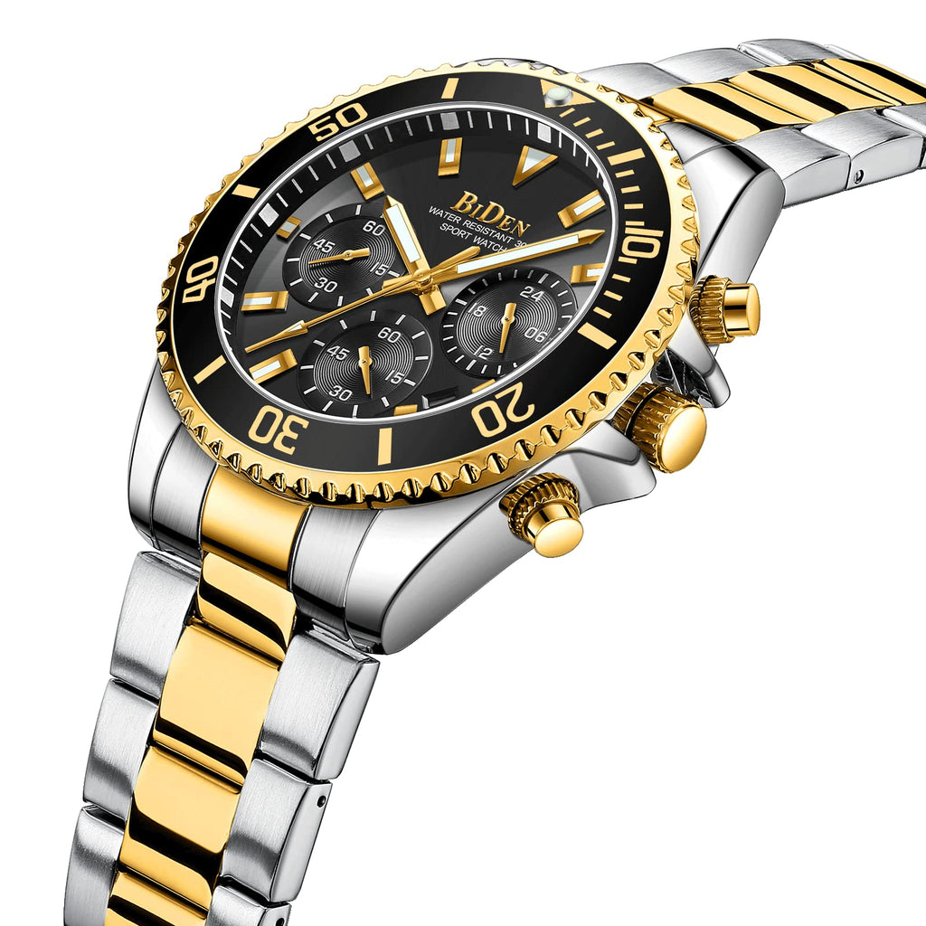 BIDEN Orologio Uomo Orologio Militare Acciaio Cronografo Impermeabile Luminosi Design Orologi Quadrante Grande da Polso Elegante Sportivo Analogici Data…