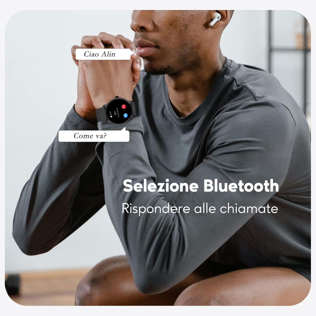 AcclaFit Smartwatch Uomo Donna con Chiamate Bluetooth, Orologio Fitness Rotondo da 1,38" con 147+ Modalità Sportive, Cardiofrequenzimetro, Sonno, IP68 Impermeabile, Compatibile con Android iOS