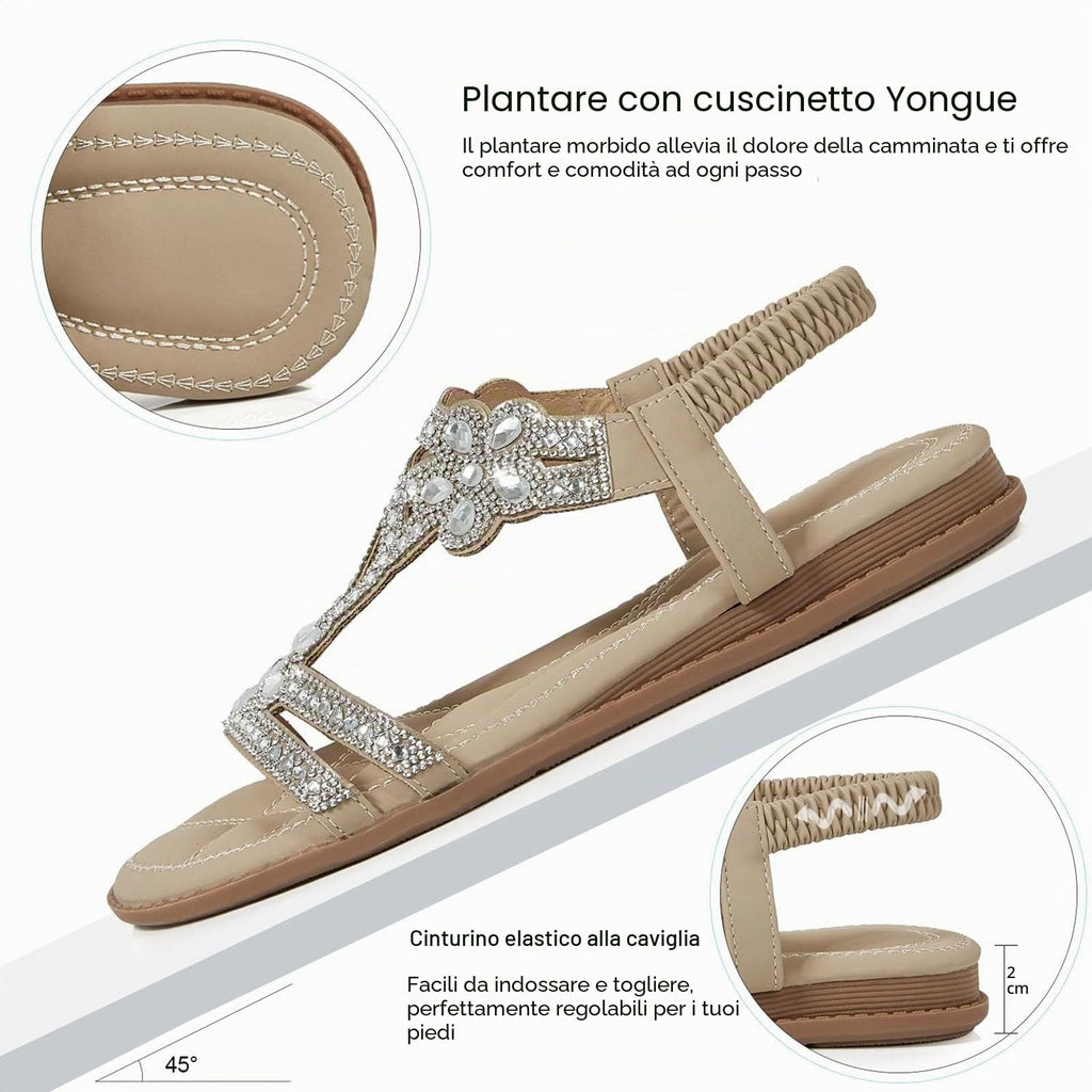 Sandali Donna Estive Eleganti Sandali Gioiello Comode Bassi Sandalo con Strass Bohemia Flip Flops Mare Ciabatte Open Toe Tacco Basso Gladiatore Sandalo Aperte 2025