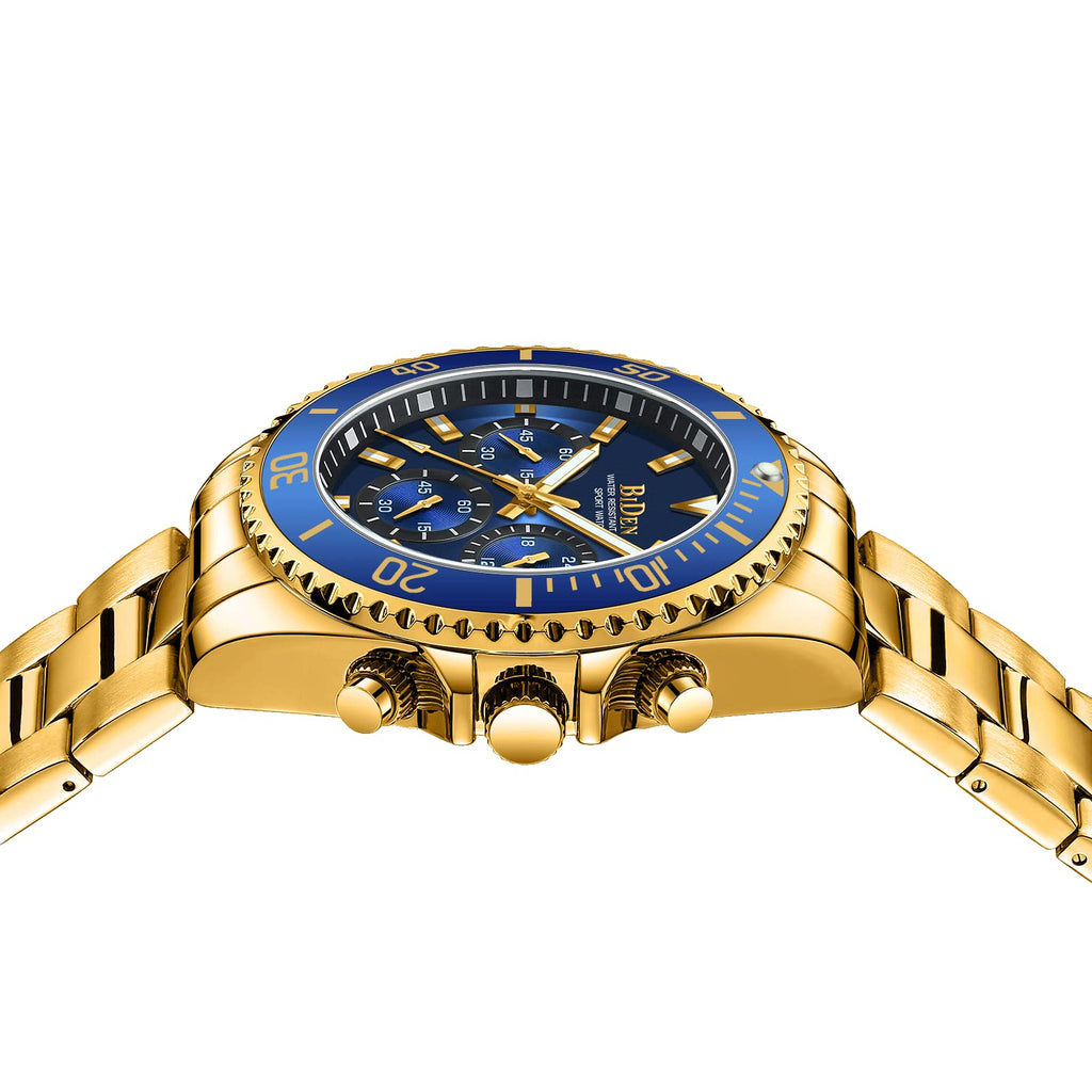 BIDEN Orologio Uomo Orologio Militare Acciaio Cronografo Impermeabile Luminosi Design Orologi Quadrante Grande da Polso Elegante Sportivo Analogici Data…