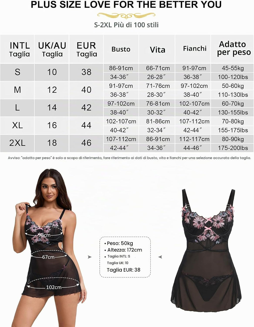 ohmydear Babydoll Donna Pizzo con Ricamo Completo Intimo con Reggiseno Push Up e G-String Camicia da Notte Donna Spalline Regolabile Lingerie Hot Cruvy Abito Senza Schienale