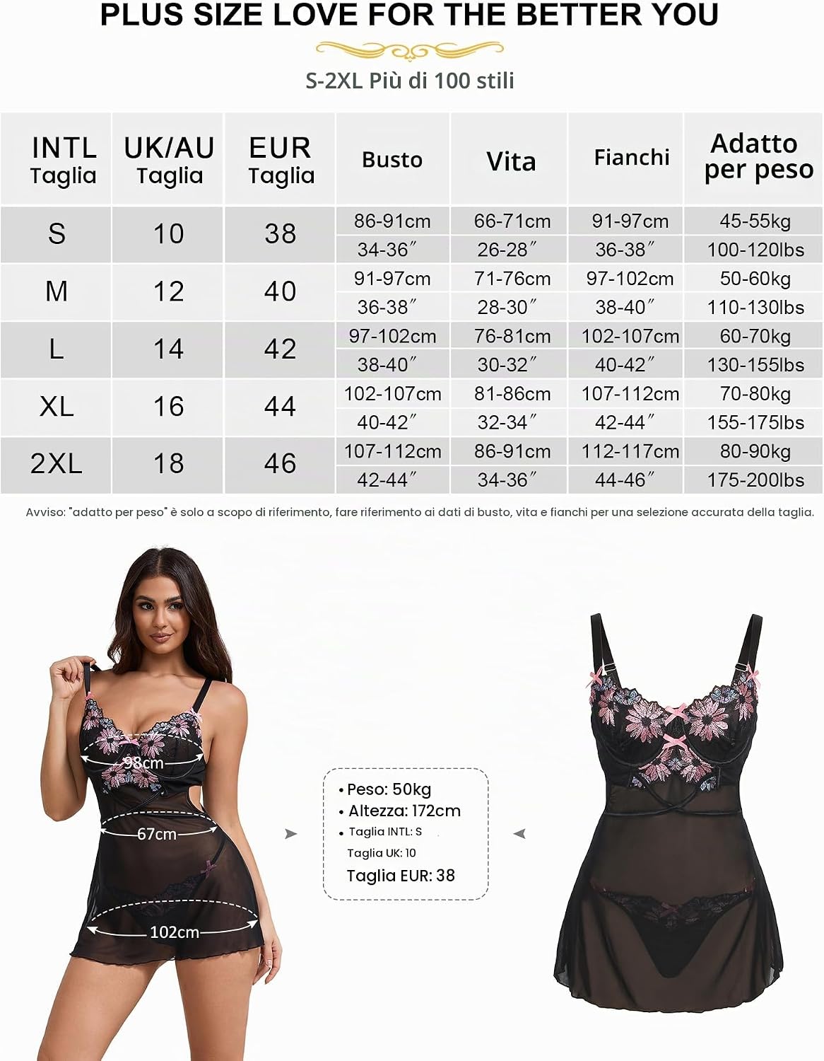 ohmydear Babydoll Donna Pizzo con Ricamo Completo Intimo con Reggiseno Push Up e G-String Camicia da Notte Donna Spalline Regolabile Lingerie Hot Cruvy Abito Senza Schienale