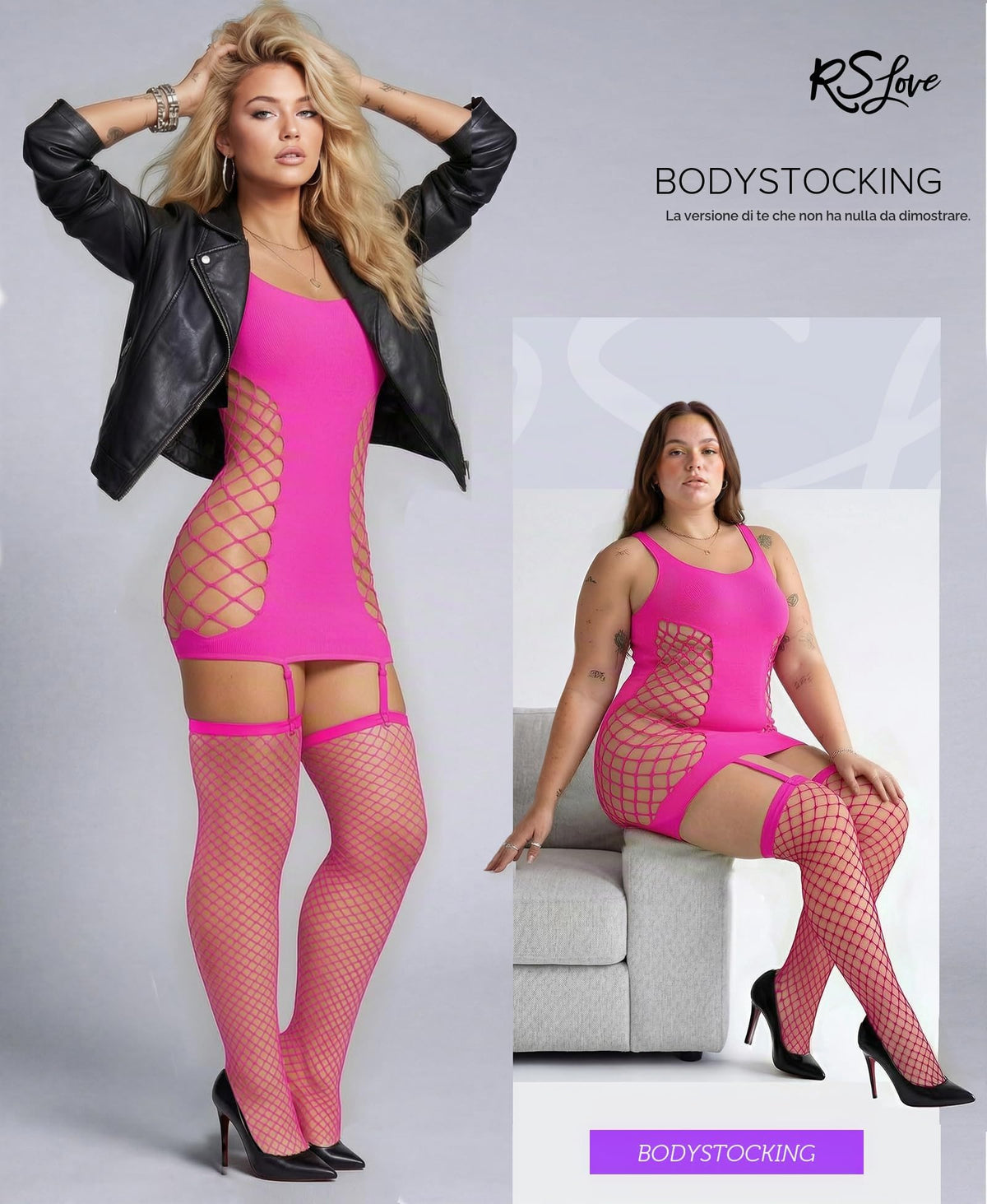 RSLOVE Intimo Donna Lingerie Babydoll Sexy Bodystocking a Rete Camicia da Notte
