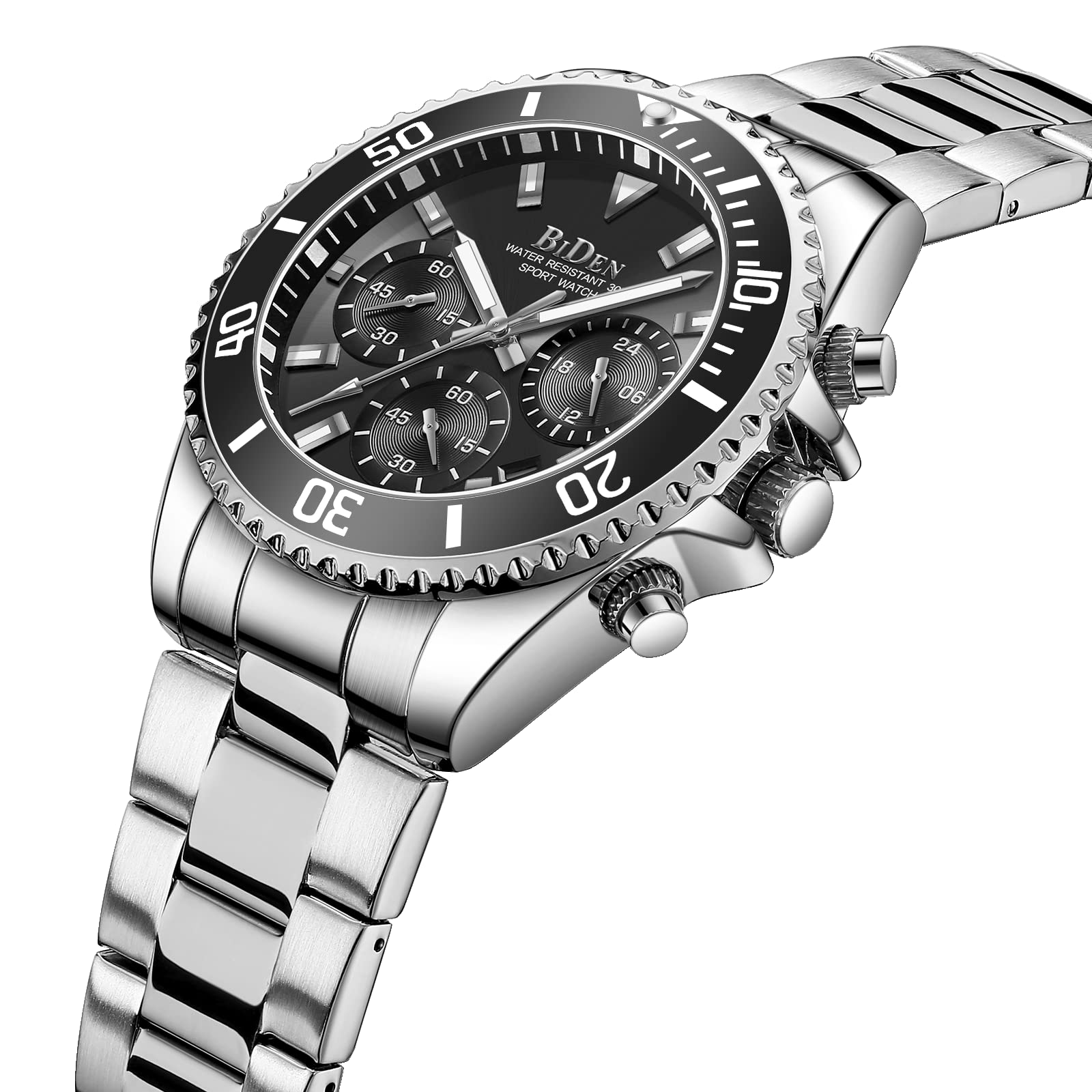 BIDEN Orologio Uomo Orologio Militare Acciaio Cronografo Impermeabile Luminosi Design Orologi Quadrante Grande da Polso Elegante Sportivo Analogici Data…
