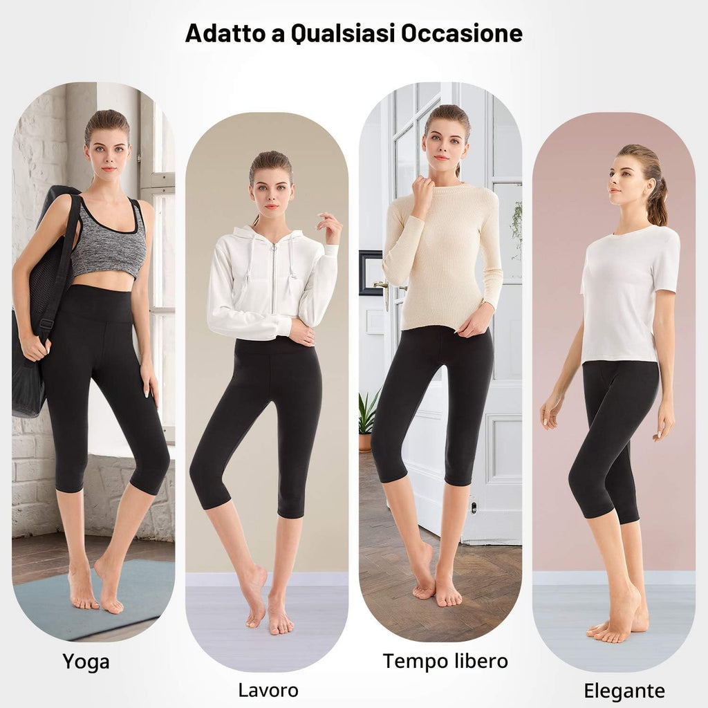 SINOPHANT 3/4 Leggins Capri Vita Alta Donna, Estivi Leggings Donna Fitness Corti Pantaloncini Yoga Coprenti Pinocchietto Opaco Elastici Morbido per Sportivi o Casual