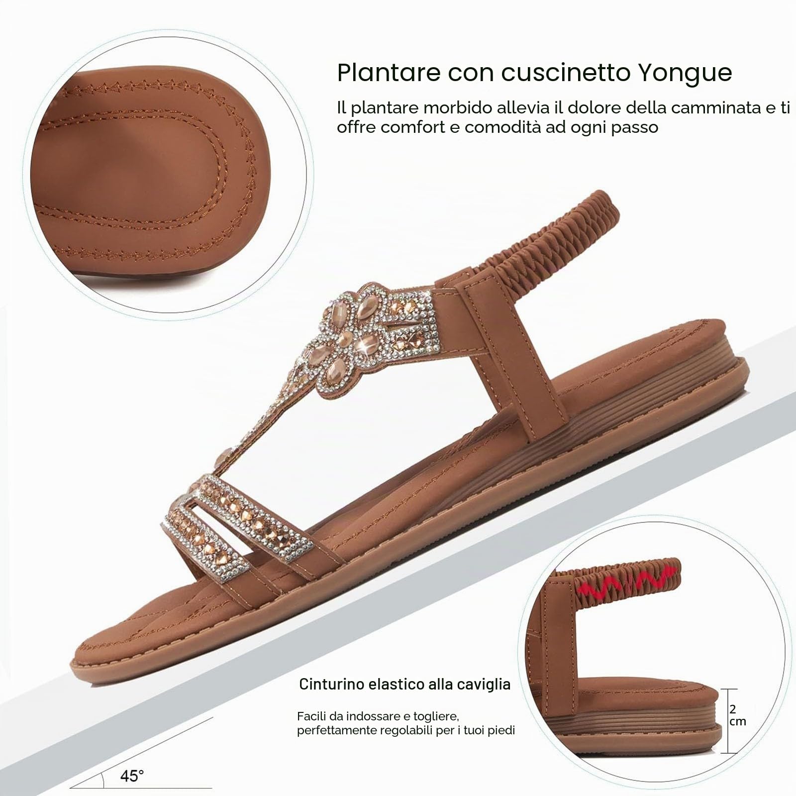 Sandali Donna Estive Eleganti Sandali Gioiello Comode Bassi Sandalo con Strass Bohemia Flip Flops Mare Ciabatte Open Toe Tacco Basso Gladiatore Sandalo Aperte 2025
