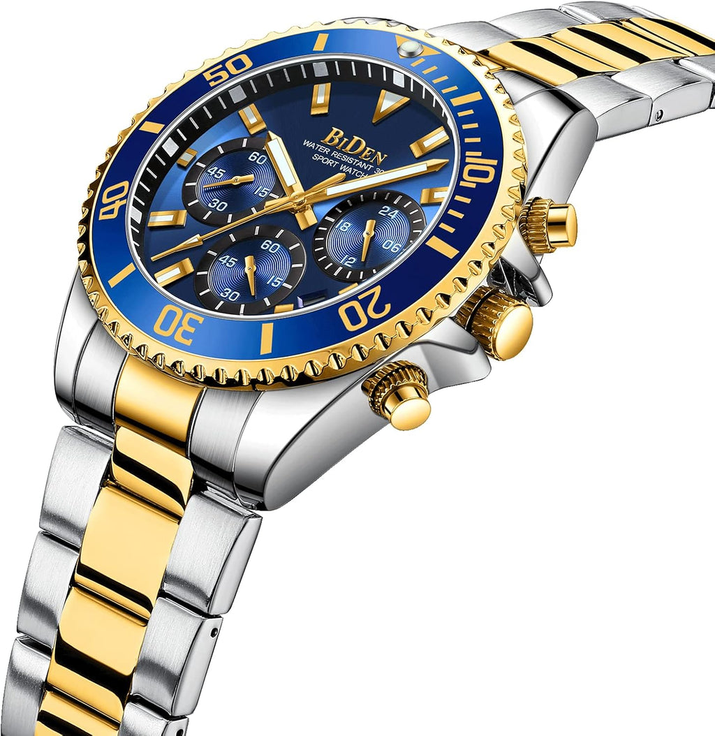 BIDEN Orologio Uomo Orologio Militare Acciaio Cronografo Impermeabile Luminosi Design Orologi Quadrante Grande da Polso Elegante Sportivo Analogici Data…