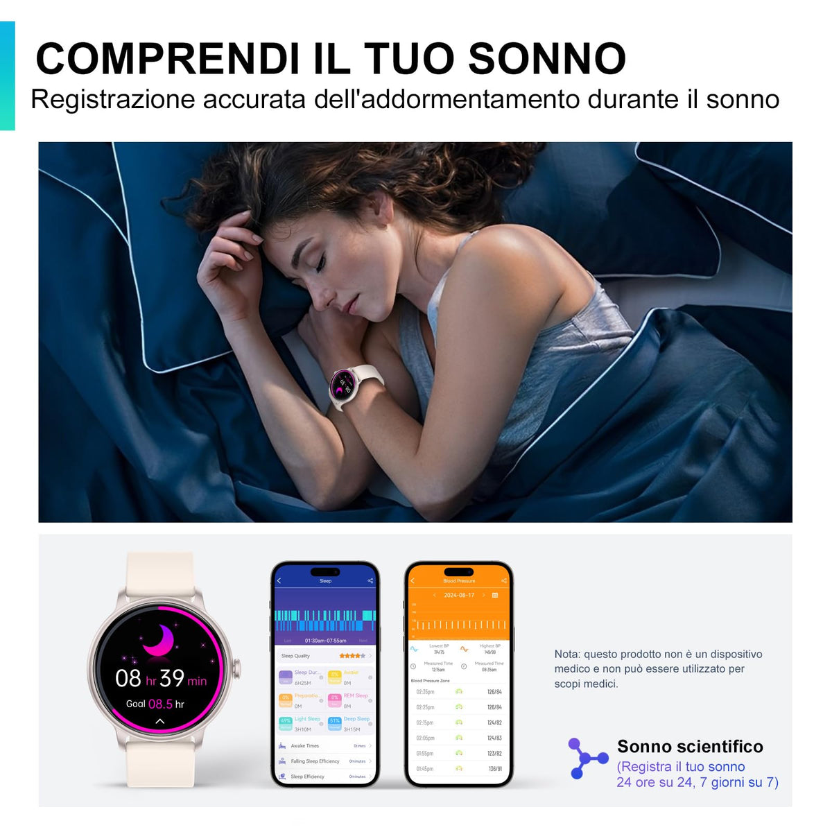 AcclaFit Smartwatch Uomo Donna con Chiamate Bluetooth, Orologio Fitness Rotondo da 1,38" con 147+ Modalità Sportive, Cardiofrequenzimetro, Sonno, IP68 Impermeabile, Compatibile con Android iOS