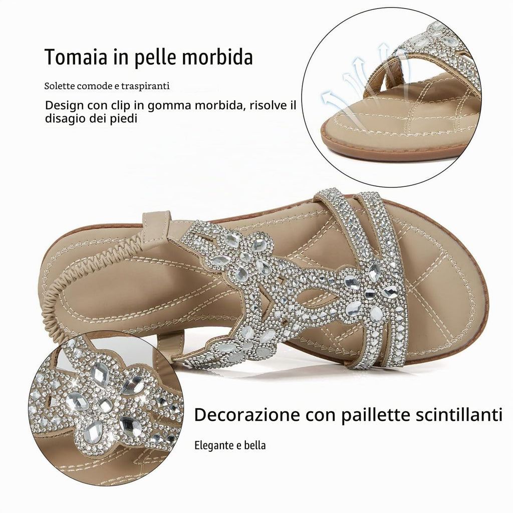 Sandali Donna Estive Eleganti Sandali Gioiello Comode Bassi Sandalo con Strass Bohemia Flip Flops Mare Ciabatte Open Toe Tacco Basso Gladiatore Sandalo Aperte 2025