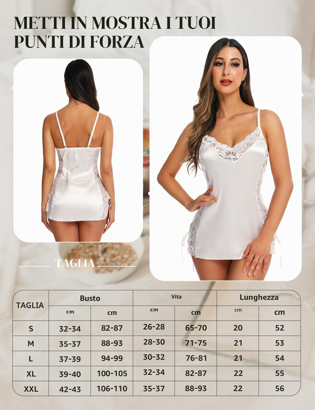 RSLOVE Lingerie Donna Babydoll Indumenti da Notte di Seta Sottoveste Sexy in Pizzo Vestaglia