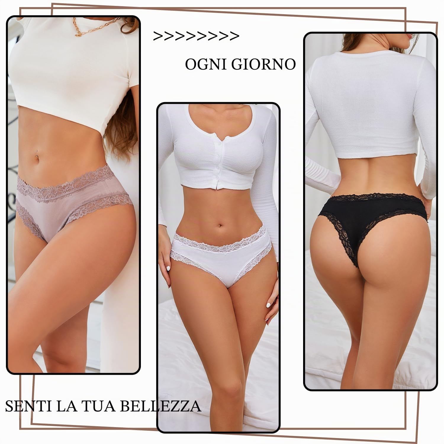 ALL OF SHE Mutande Brasiliana Donna Cotone Slip Pizzo Set Mutandine a Vita Bassa Intimo Seducente Culotte Underwear Pacco da 5