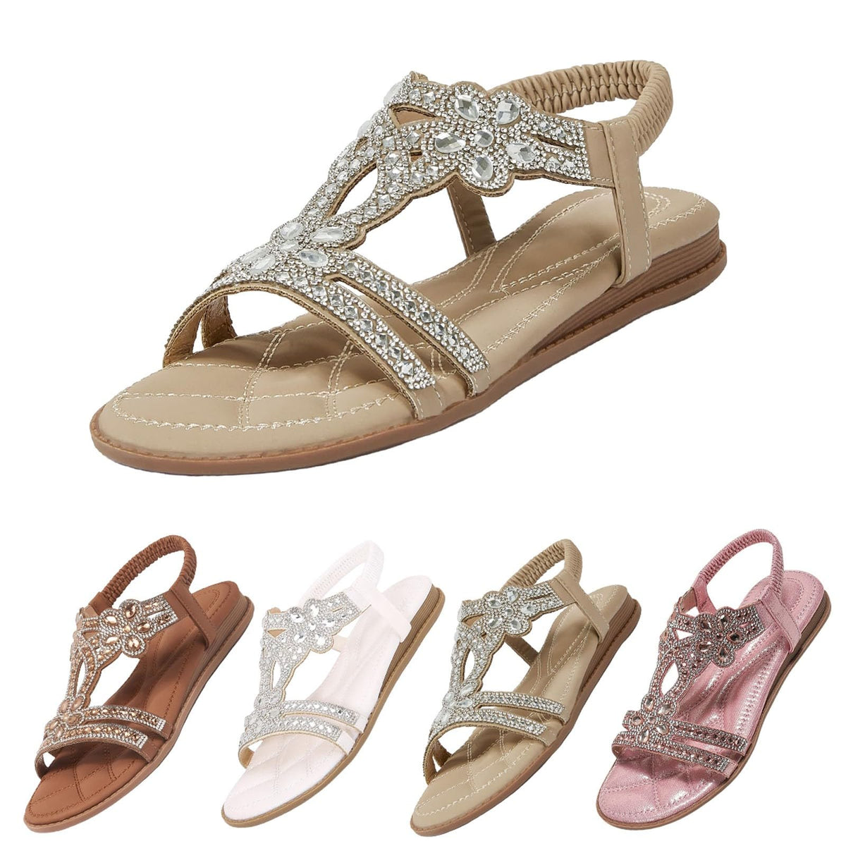 Sandali Donna Estive Eleganti Sandali Gioiello Comode Bassi Sandalo con Strass Bohemia Flip Flops Mare Ciabatte Open Toe Tacco Basso Gladiatore Sandalo Aperte 2025