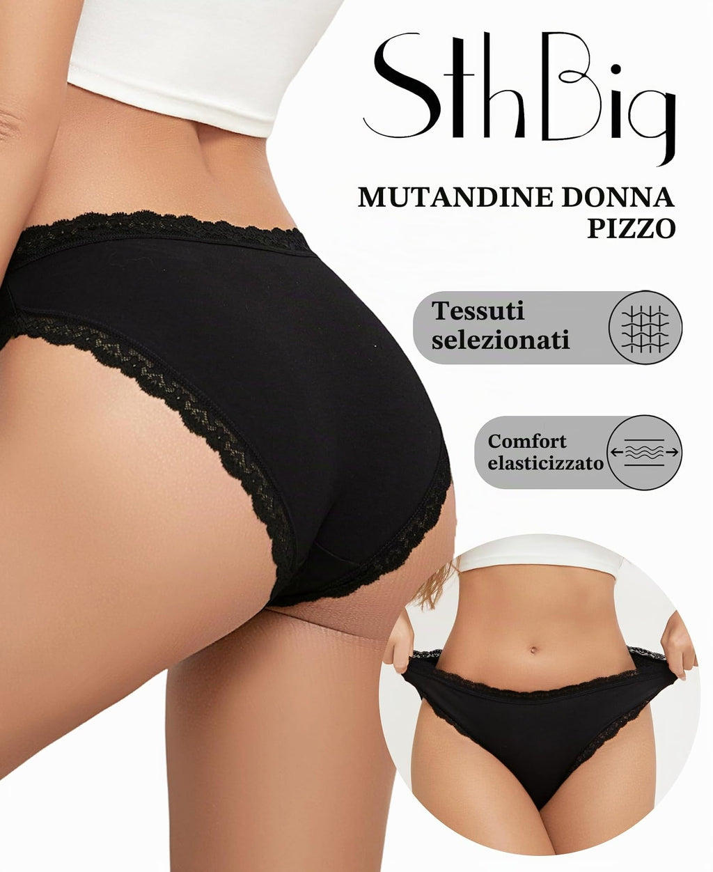 Sth Big Mutande Donna Cotone con Pizzo Elegante Slip Intimo Femminile Morbido e Traspirante Mutandine Donna Moda