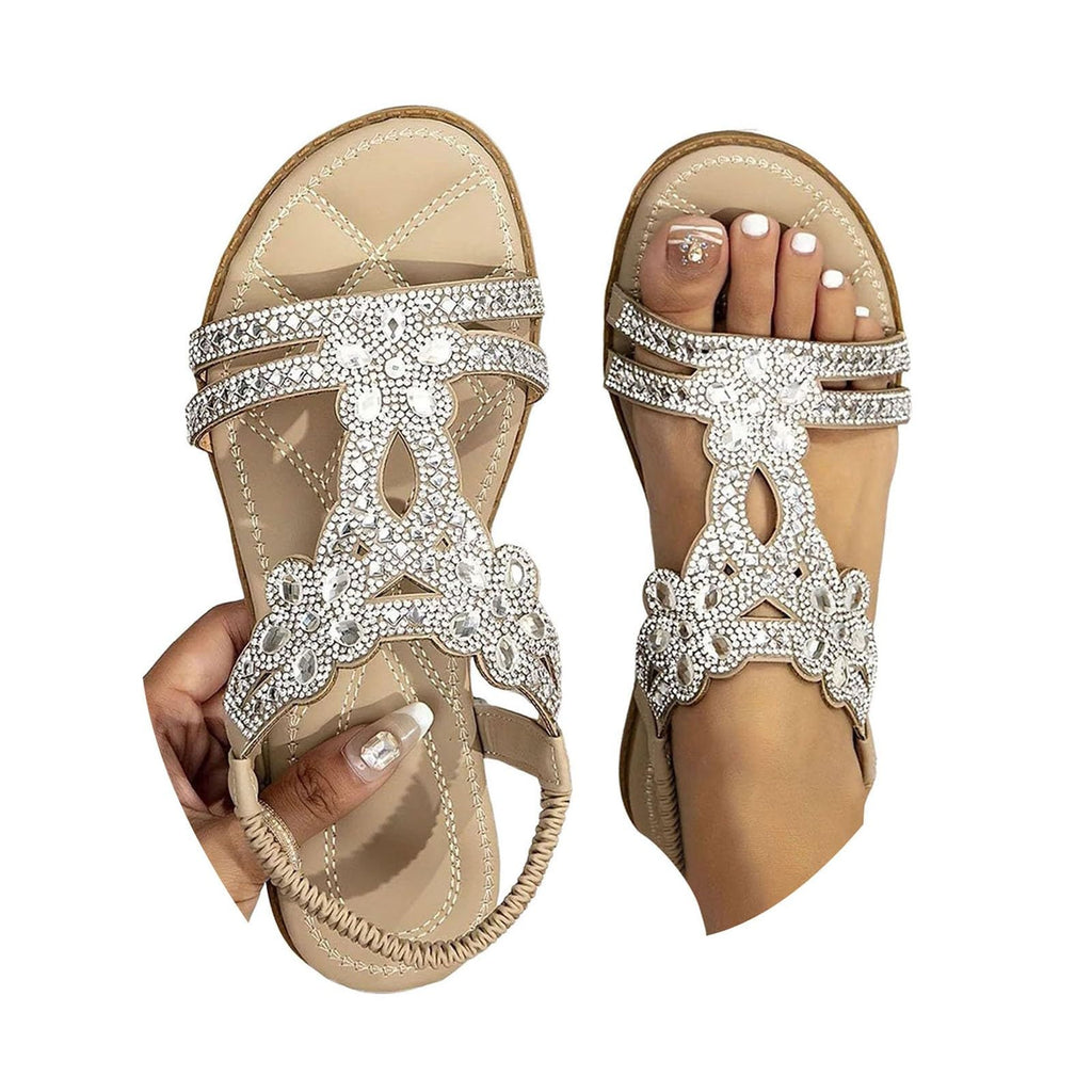 Sandali Donna Estive Eleganti Sandali Gioiello Comode Bassi Sandalo con Strass Bohemia Flip Flops Mare Ciabatte Open Toe Tacco Basso Gladiatore Sandalo Aperte 2025